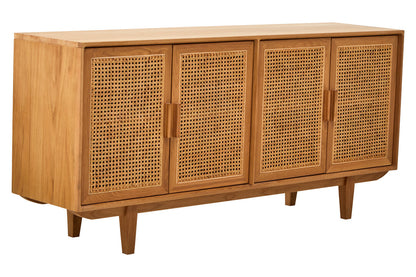 Bordeaux Rattan and Oak Wood 4 Door Sideboard