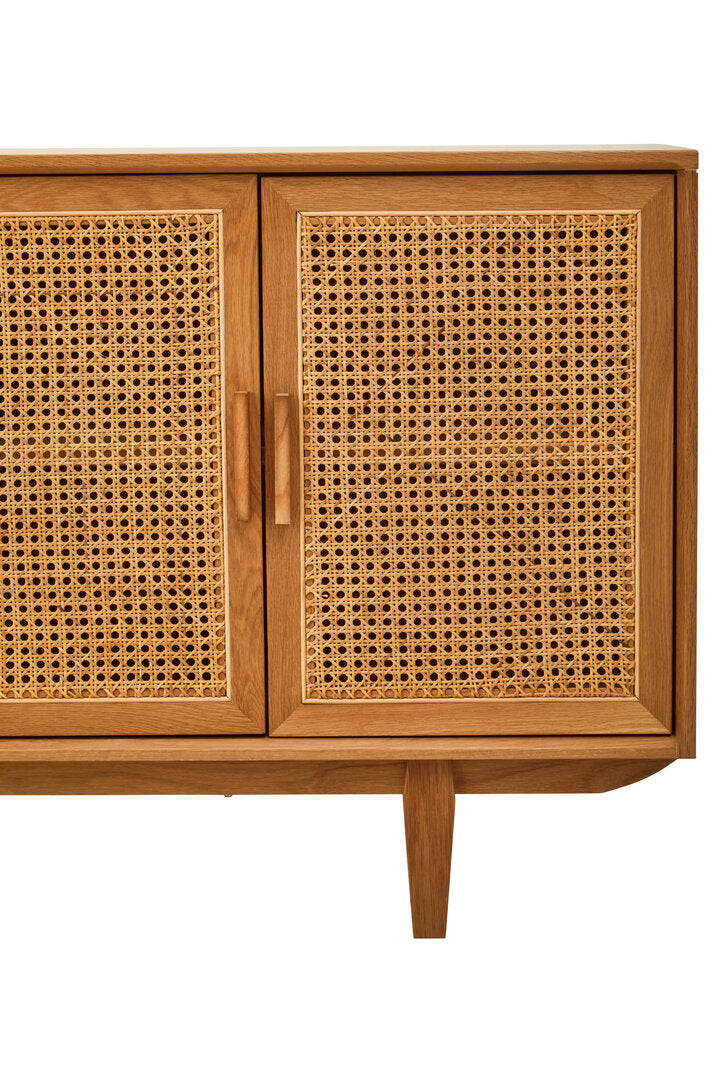 Bordeaux Rattan and Oak Wood 4 Door Sideboard