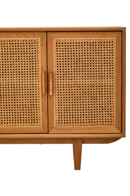 Bordeaux Rattan and Oak Wood 4 Door Sideboard