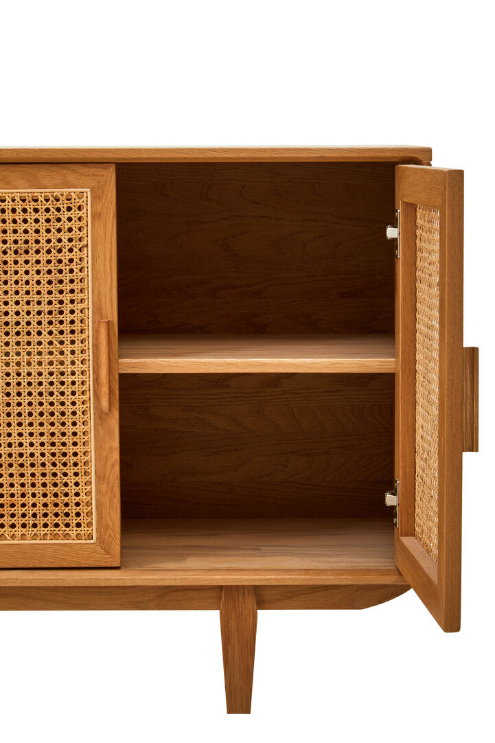 Bordeaux Rattan and Oak Wood 4 Door Sideboard