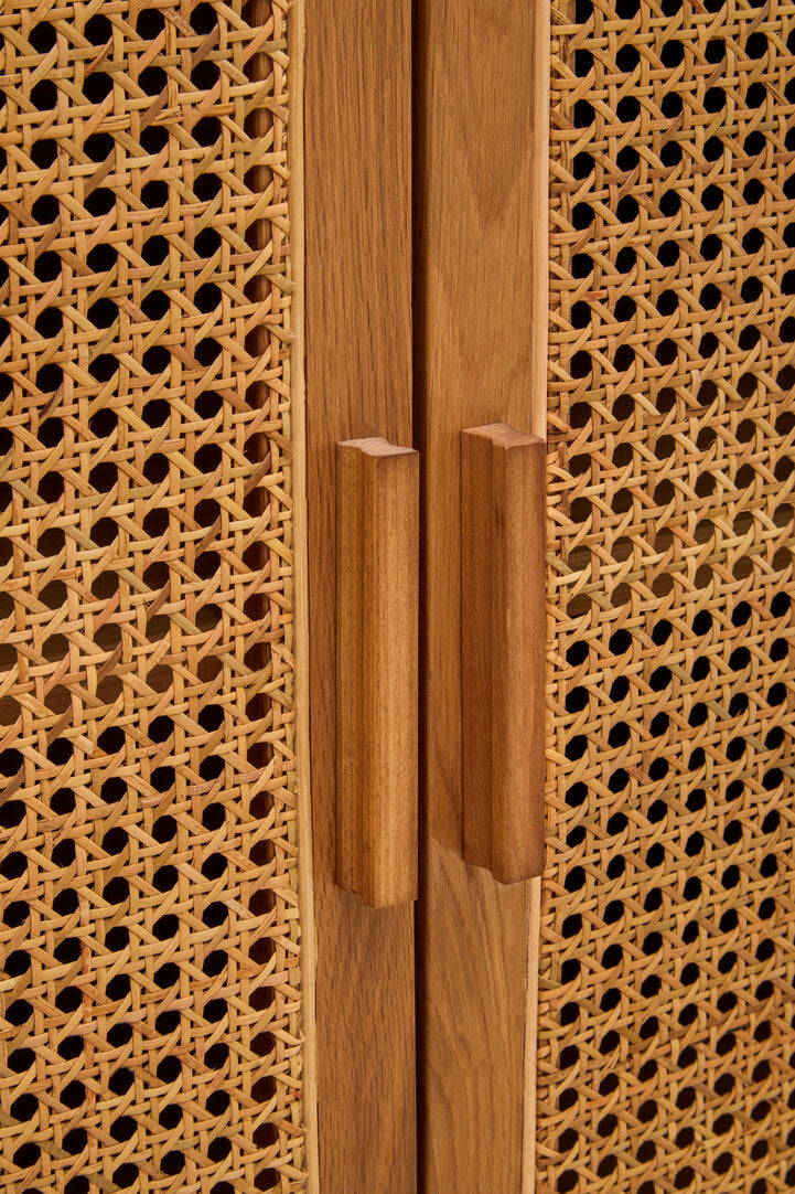 Bordeaux Rattan and Oak Wood 4 Door Sideboard