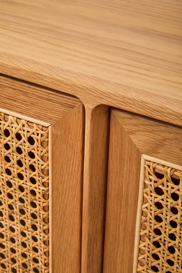 Bordeaux Rattan and Oak Wood 4 Door Sideboard
