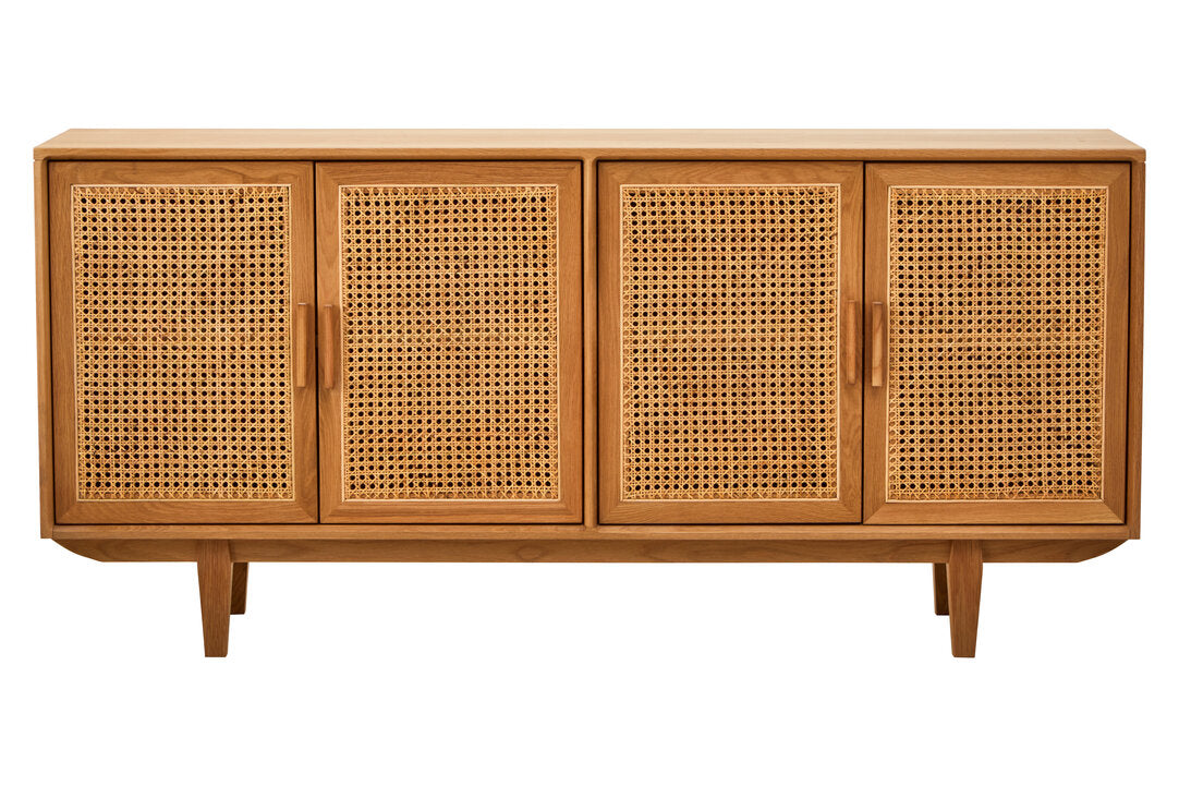 Bordeaux Rattan and Oak Wood 4 Door Sideboard