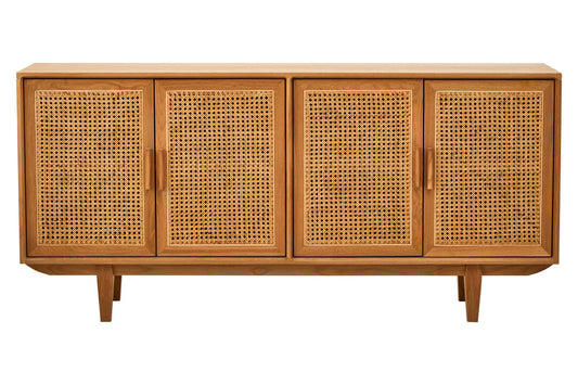 Bordeaux Rattan and Oak Wood 4 Door Sideboard