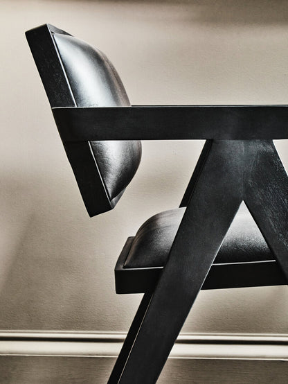 Dakota Black Leather Armchair With Wood Frame