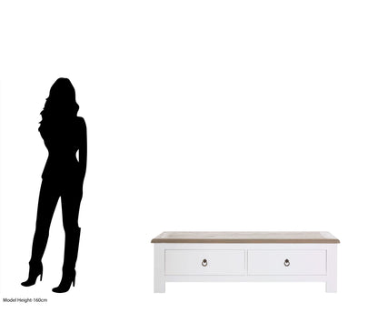 Hawthorne White and Oak Wood Coffee Table with Drawers