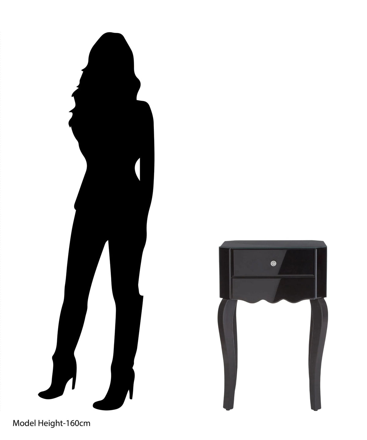 Orchessa 1 Drawer Black Mirrored Glass Side Table
