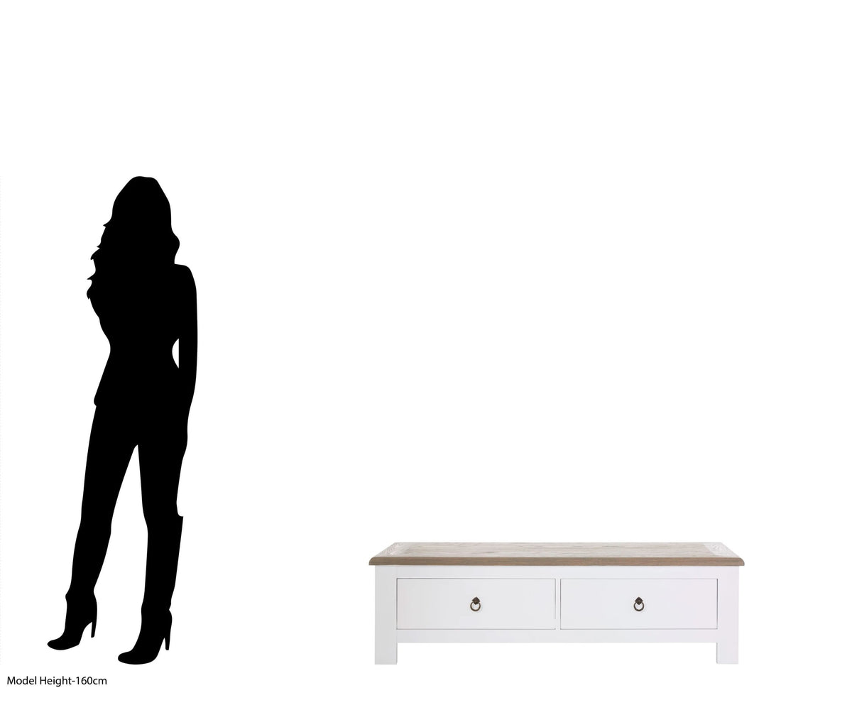 Hawthorne White and Oak Wood Coffee Table with Drawers
