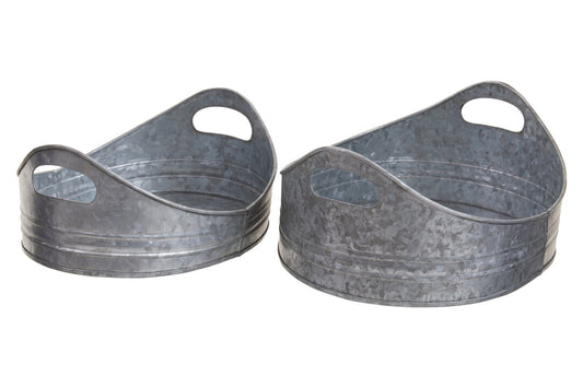 Estate Set Of Two Galvanised Steel Oval Trays