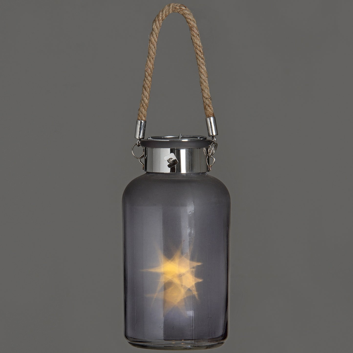Frosted Grey Glass Lantern with Rope Detail and LED - Lanterns from the Quanta Home collection.