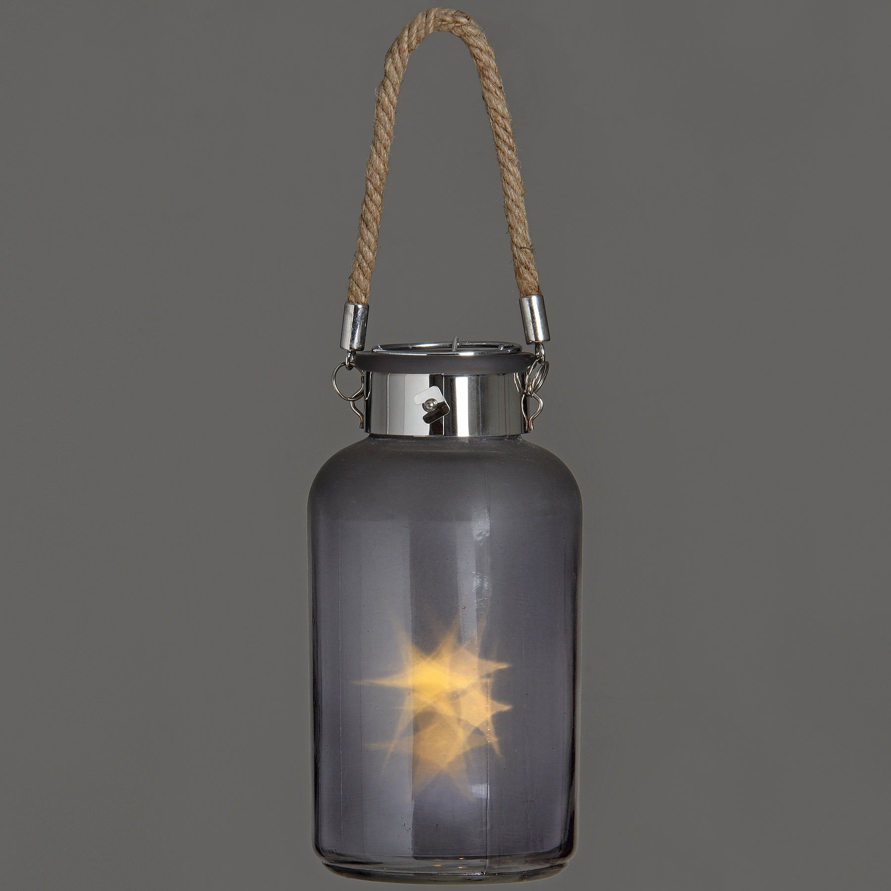 Frosted Grey Glass Lantern with Rope Detail and LED - Lanterns from the Quanta Home collection.