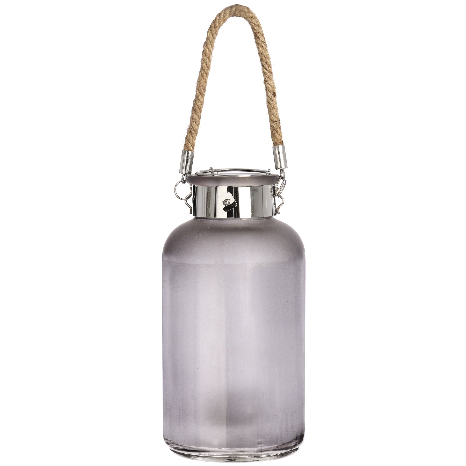 Frosted Grey Glass Lantern with Rope Detail and LED - Lanterns from the Quanta Home collection.