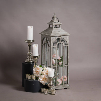Set Of Three Wooden Lanterns With Archway Design - Lanterns from the Quanta Home collection.