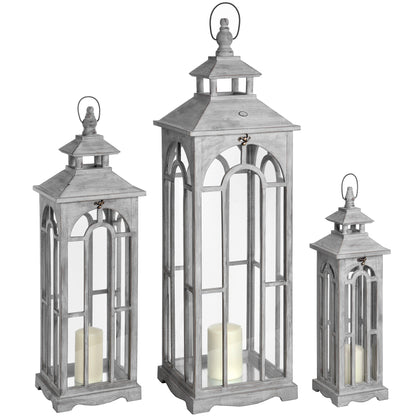 Set Of Three Wooden Lanterns With Archway Design - Lanterns from the Quanta Home collection.