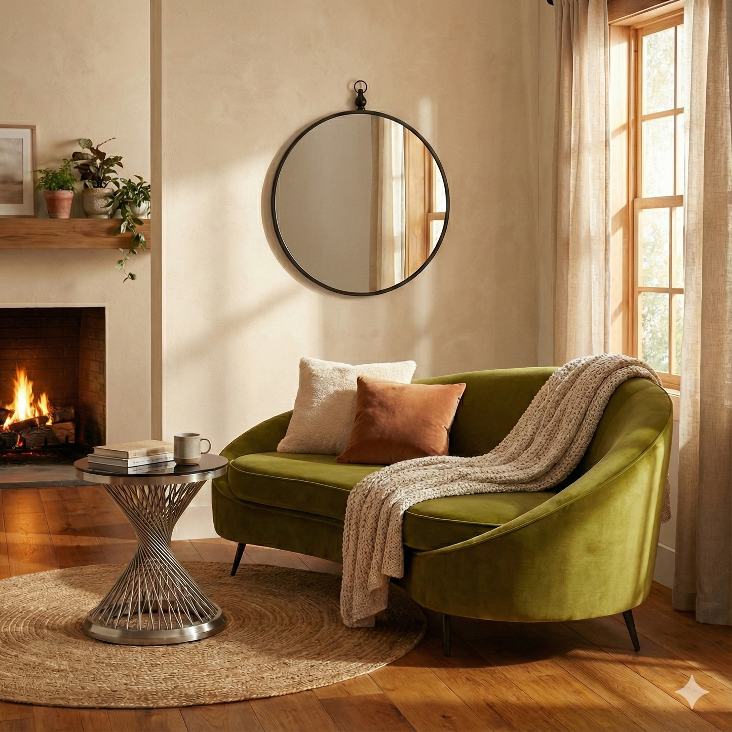 Saffa Three Seat Olive Velvet Sofa