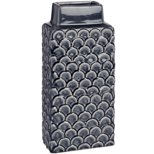 Elegant blue rectangular vase with intricate, light-reflecting patterns, perfect for floral arrangements or as a standalone decor piece.
