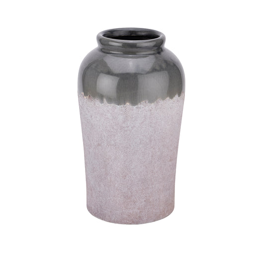 Ceramic vase featuring a deep blue-grey glaze with a unique dual-textured surface, ideal for floral displays.