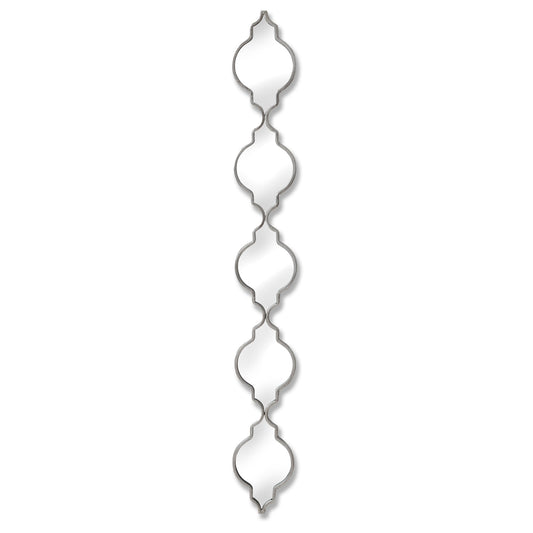Silver quarterfoil decorative hanging mirror featuring a vintage-inspired design with elegant, reflective surfaces.