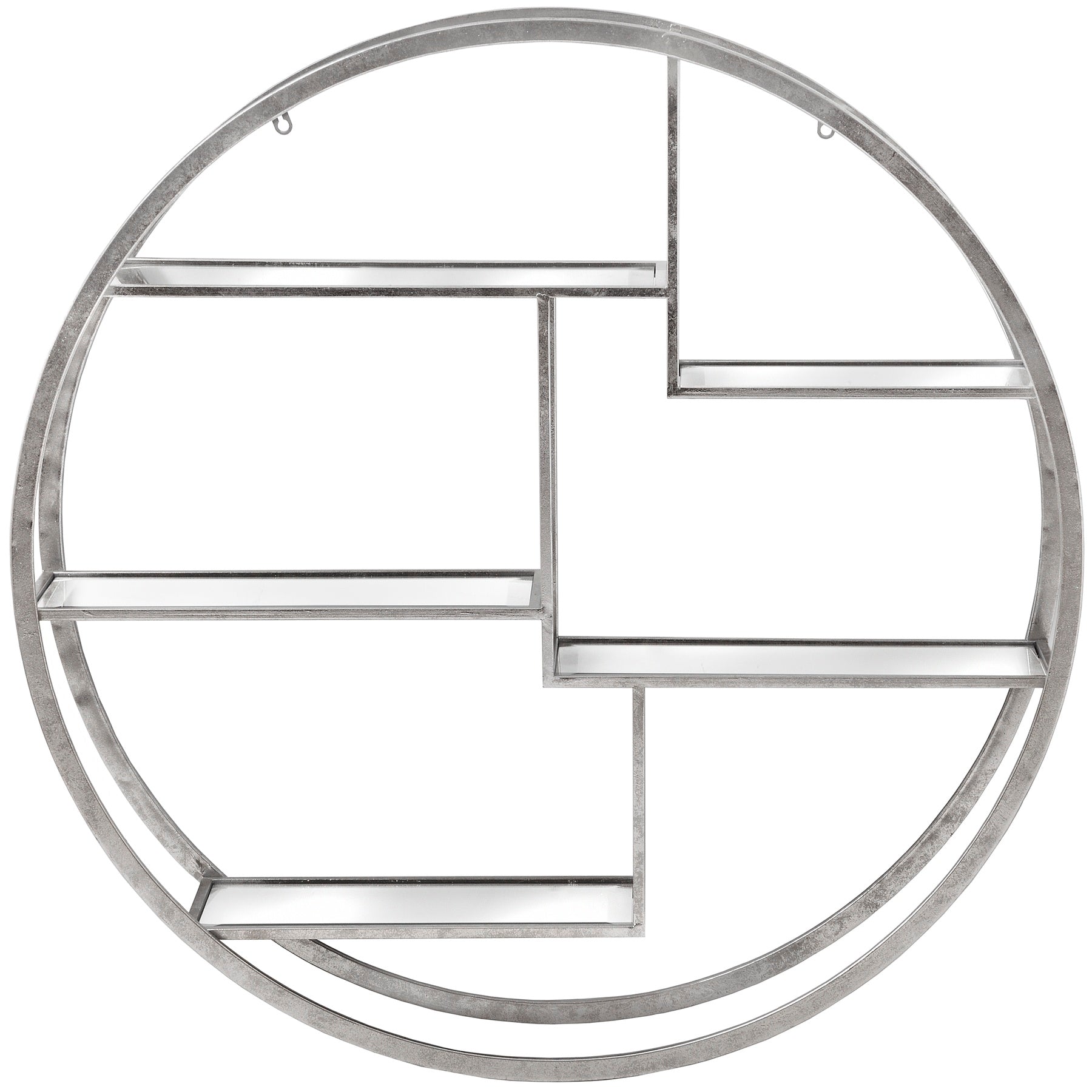 Large Circular Silver Wall Hanging Multi Shelf - Shelf Unit from the Quanta Home collection.