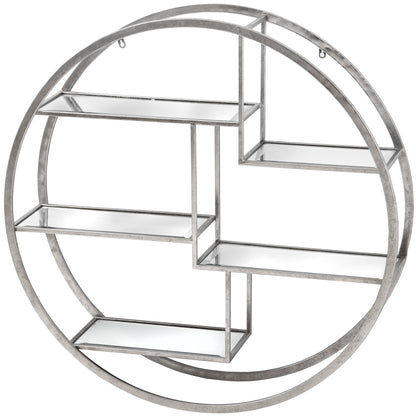 Large Circular Silver Wall Hanging Multi Shelf - Shelf Unit from the Quanta Home collection.