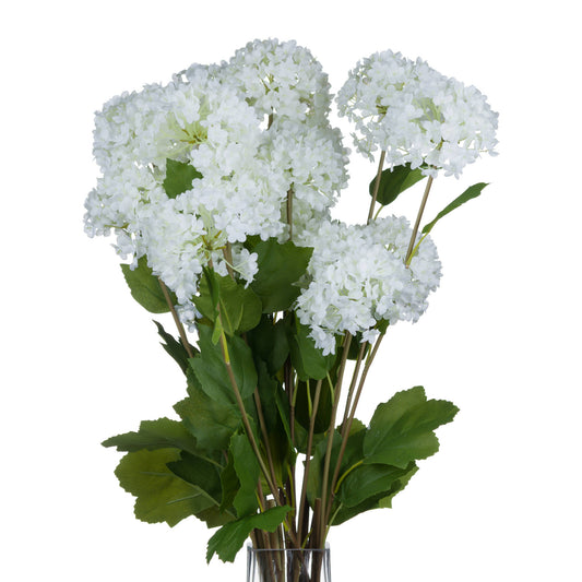Lifelike white viburnum blooms with green leaves on slender stems, perfect for elegant home decor and year-round displays.