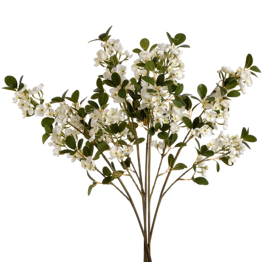 Lifelike White Spring Mock Orange flowers with detailed petals and green leaves, perfect for elegant home decor.