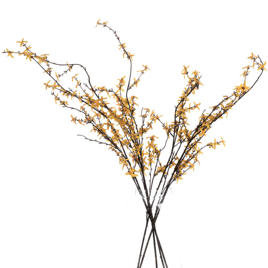 Lifelike forsythia stems with vibrant yellow flowers and dark branches, perfect for adding warmth and elegance to any space.