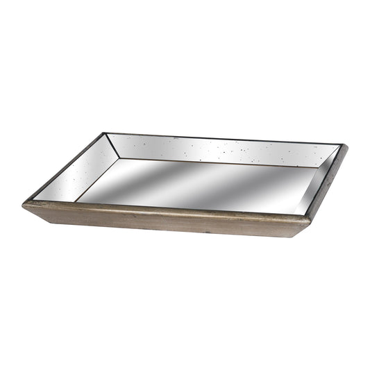 Astor Distressed Mirrored Square Tray W/Wooden Detailing Lge - Trays from the Quanta Home collection.