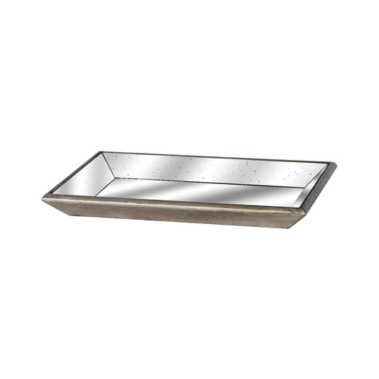 Astor Distressed Mirrored Tray With Wooden Detailing - Trays from the Quanta Home collection.