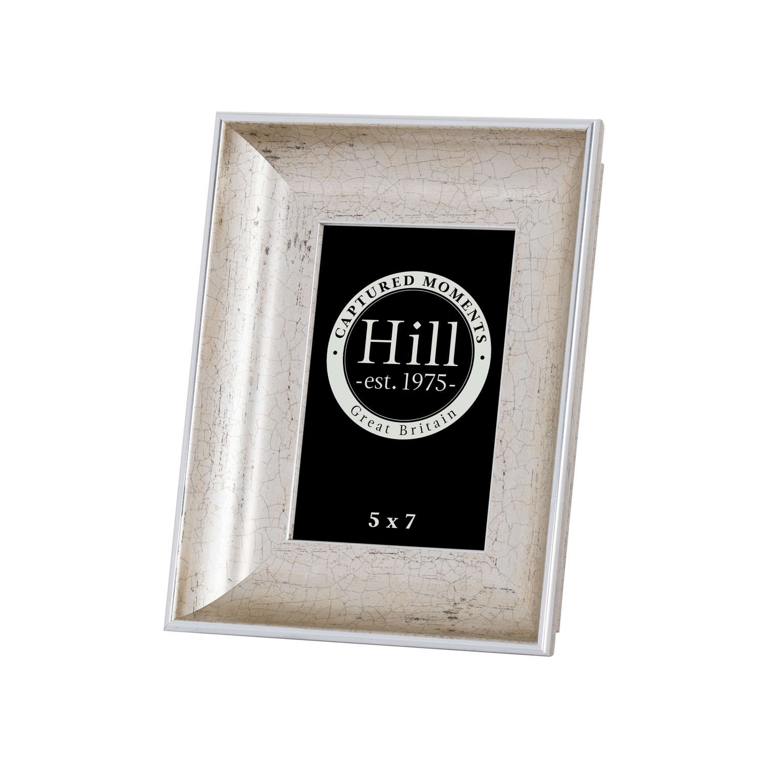 Antique silver photo frame with a crackled effect, elegantly displaying a 5x7 photo, perfect for adding vintage charm.