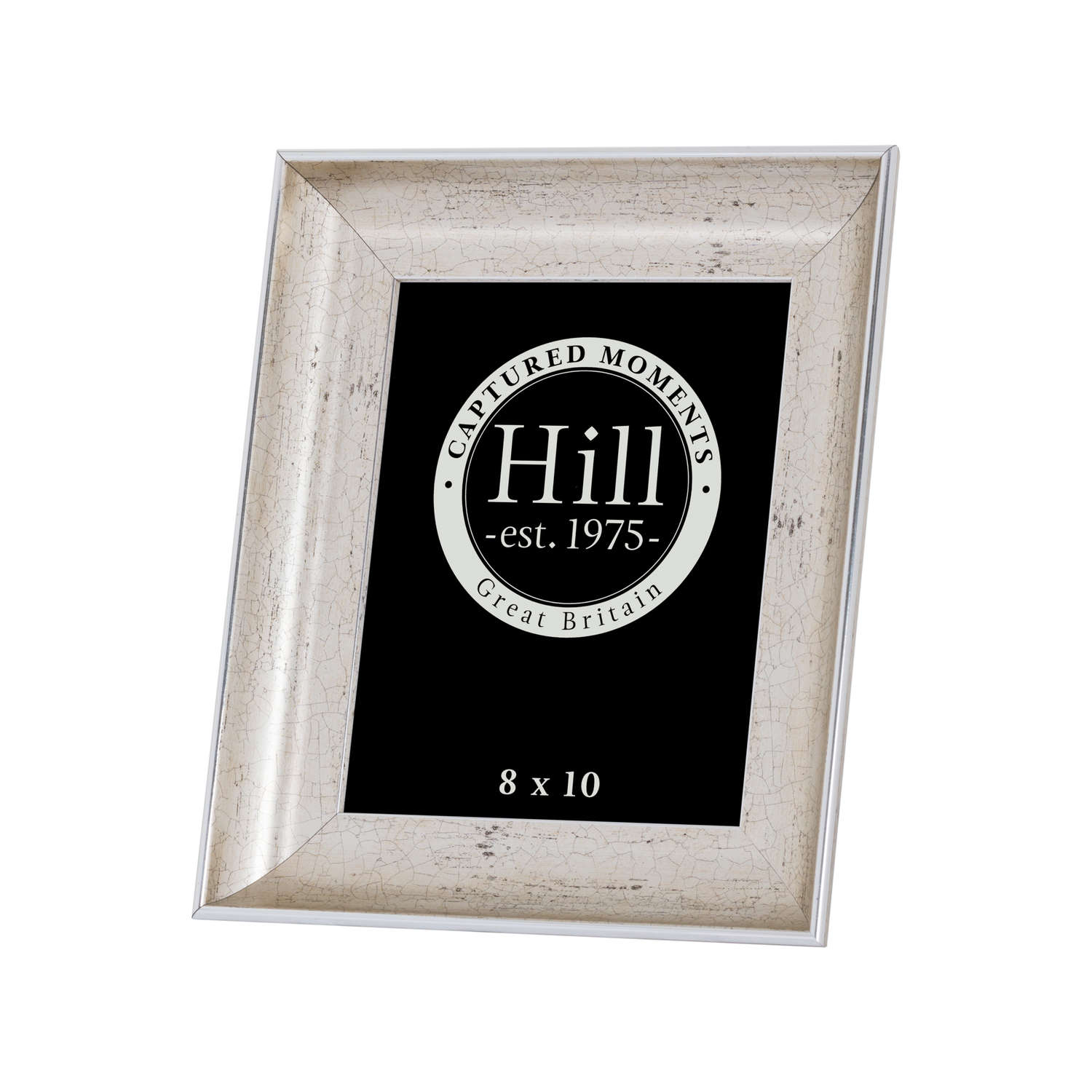 Antique silver photo frame with a crackled effect, designed for 8x10 photos, adding vintage charm and elegance.