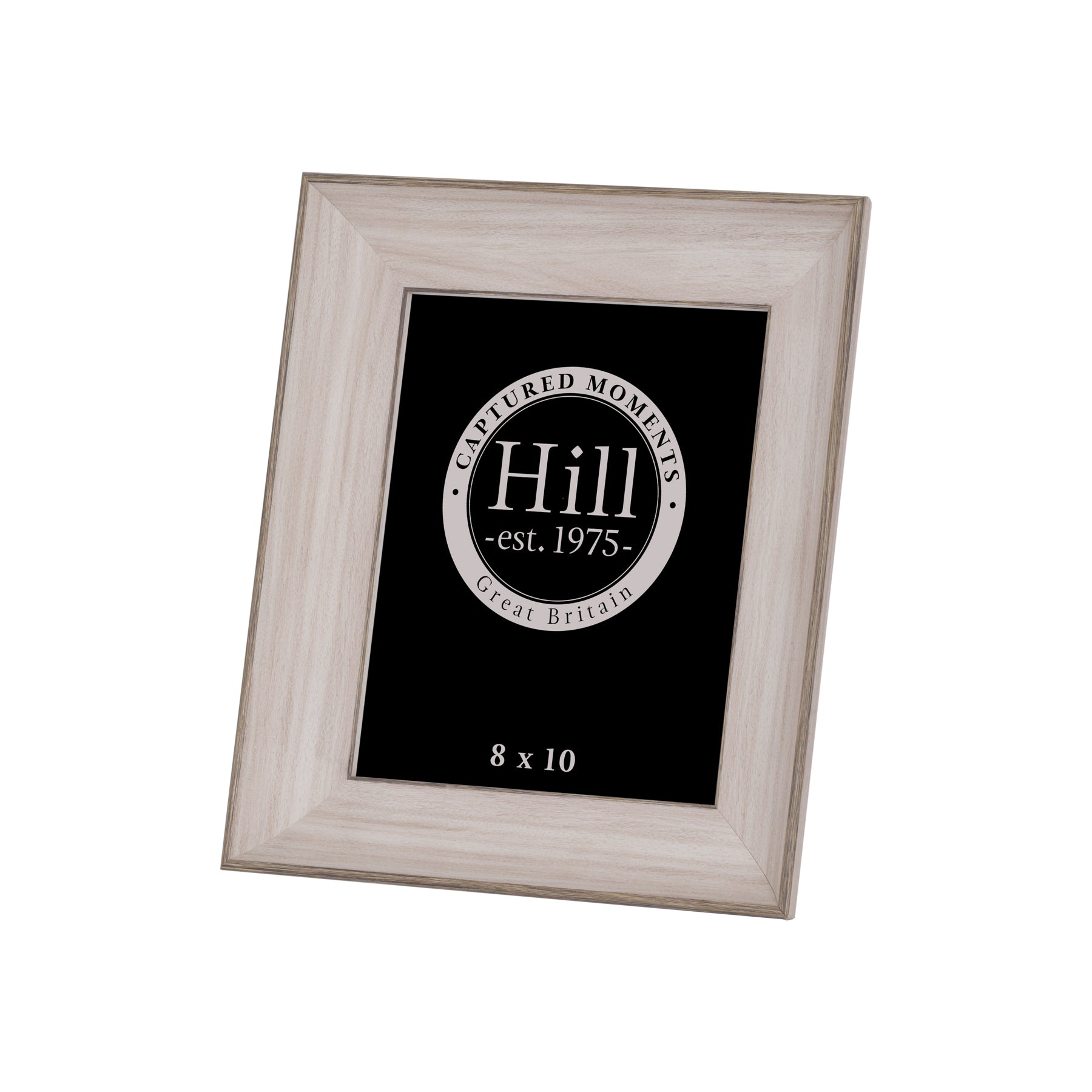 Elegant white washed wood photo frame, designed for 8x10 pictures, featuring a rustic finish and sophisticated style.