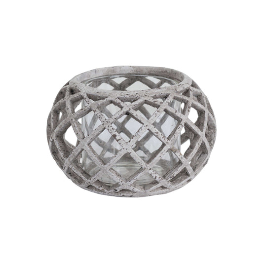 Round Ceramic Lattice Hurricane Lantern - Candle Holders from the Quanta Home collection.