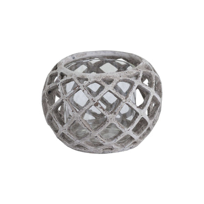 Large Round Ceramic Lattice Hurricane Lantern - Candle Holders from the Quanta Home collection.