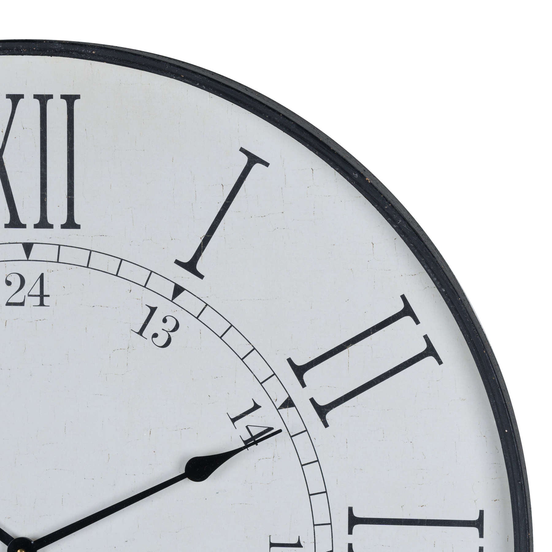 Large white wall clock with an 80cm diameter features embossed Roman numerals and elegant black hands, adding sophistication to any decor.
