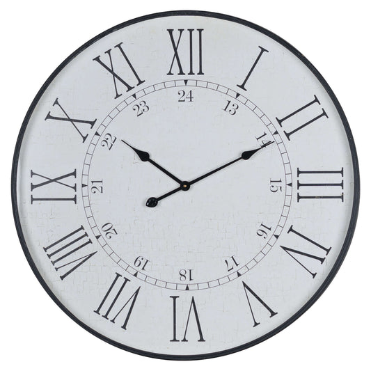 Large white wall clock with an 80cm diameter, featuring Roman numerals and embossed detailing for a classic, elegant look.