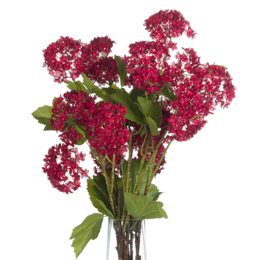 Crimson viburnum clusters with realistic leaves in a sleek vase, perfect for autumnal decor and elegant floral arrangements.