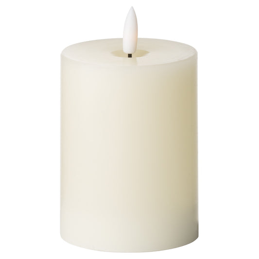 Red LED cream candle with a realistic flame effect, offering a warm glow and elegant design for stylish home decor.