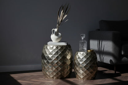 Cyrus Set of 2 Silver Finish Textured Stools and Tables