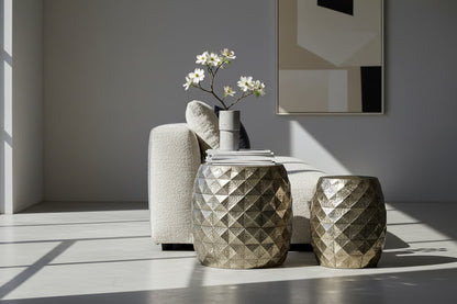 Cyrus Set of 2 Silver Finish Textured Stools and Tables