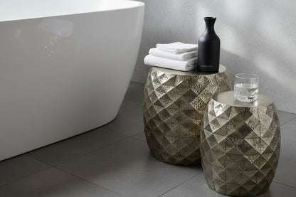 Cyrus Set of 2 Silver Finish Textured Stools and Tables