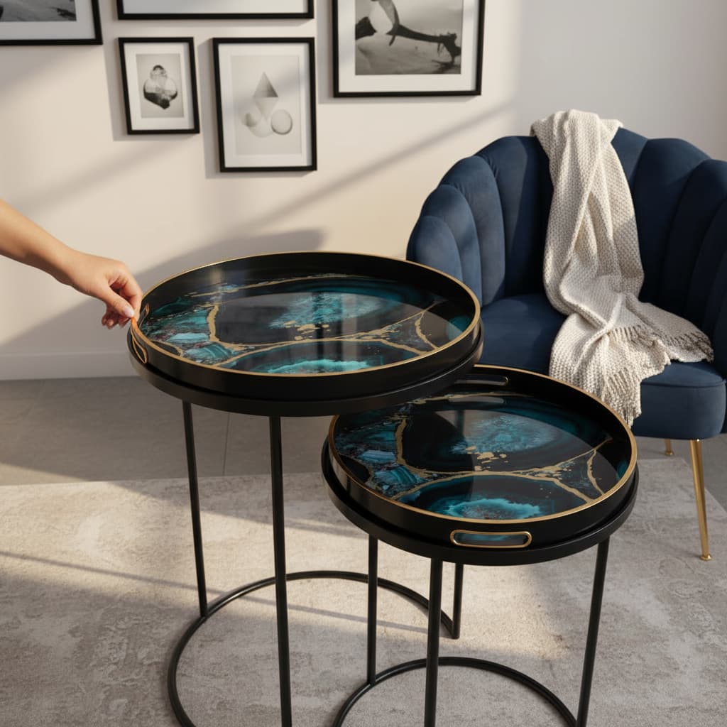 Stella Set Of 2 Nesting Tables with Agate Effect