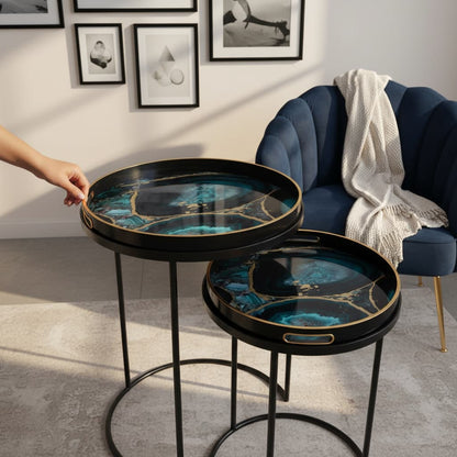 Stella Set Of 2 Nesting Tables with Agate Effect