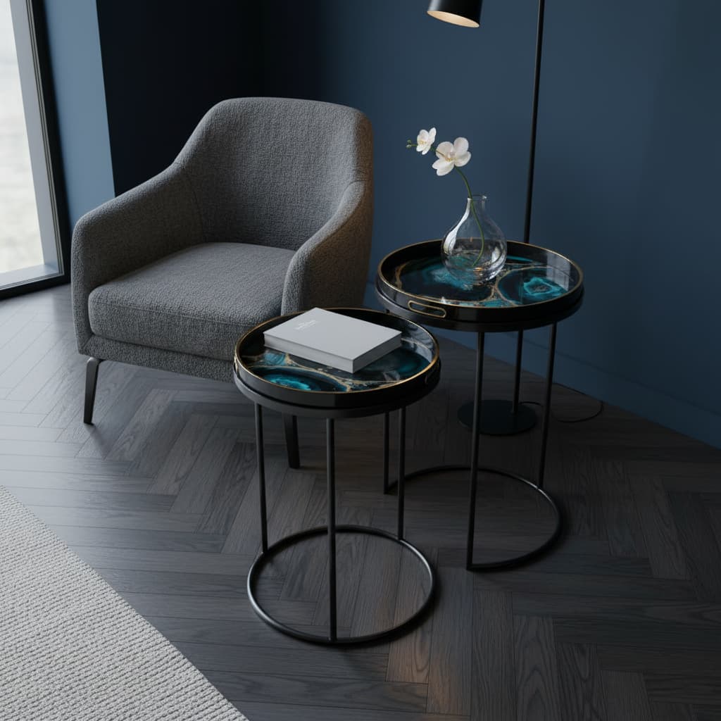 Stella Set Of 2 Nesting Tables with Agate Effect
