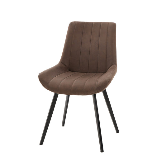 Malmo Coffee Dining Chair features rich brown channel-stitched upholstery and sleek black metal legs, blending modern style and comfort.