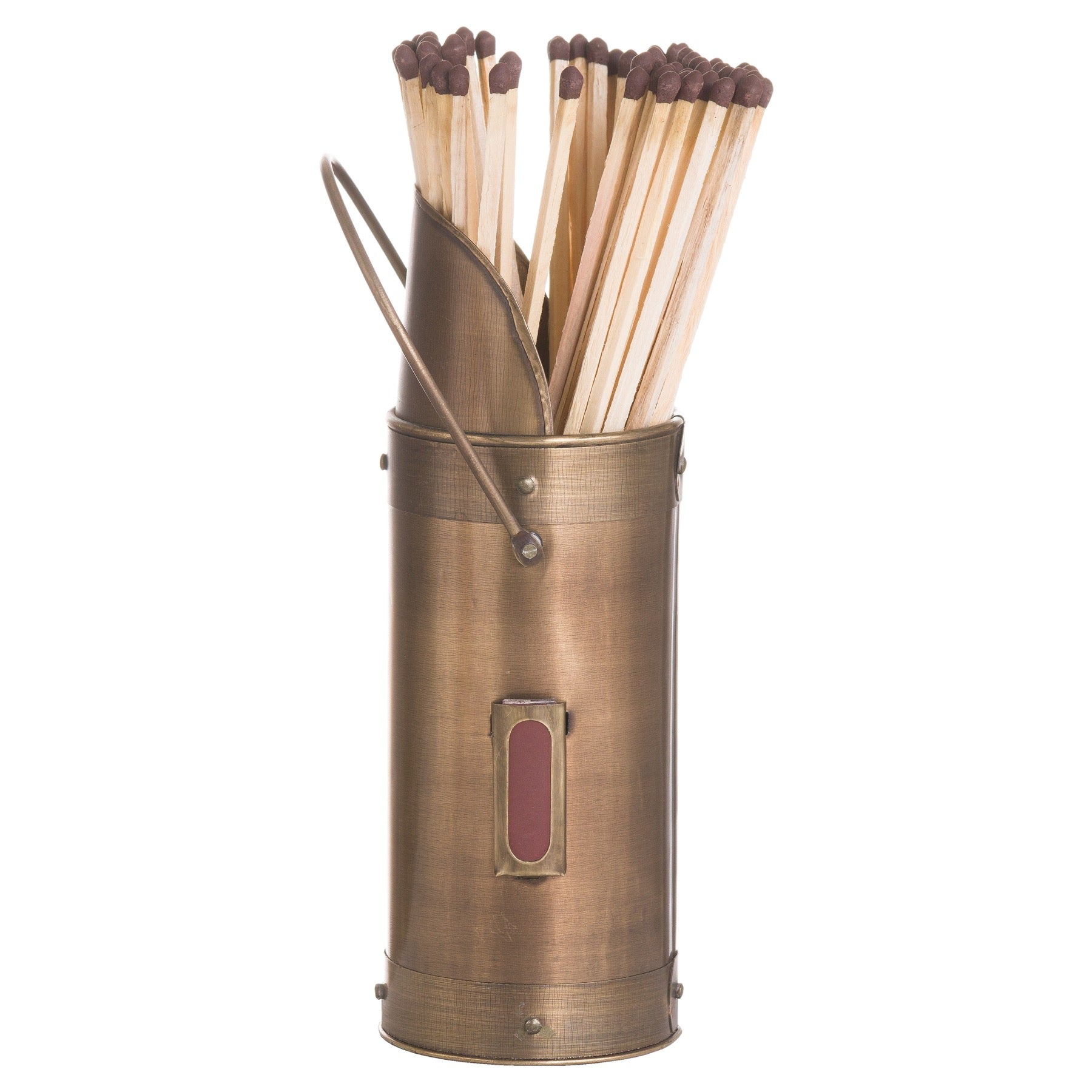 Antique bronze matchstick holder with 60 long matches, featuring a stylish metallic finish and a classic design.