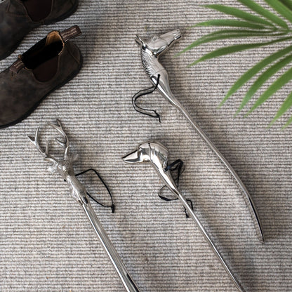 Silver Nickel Dog Head Detail Shoe Horn - Ornaments from the Quanta Home collection.