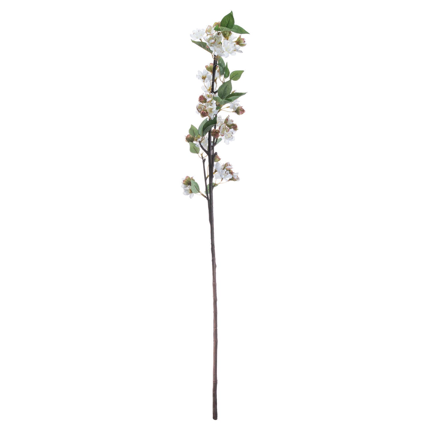 Lifelike artificial flower stem featuring delicate white blossoms and green leaves, perfect for spring decor.