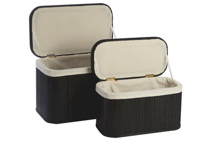 Woodland Black Set of 2 Bamboo Storage Ottoman