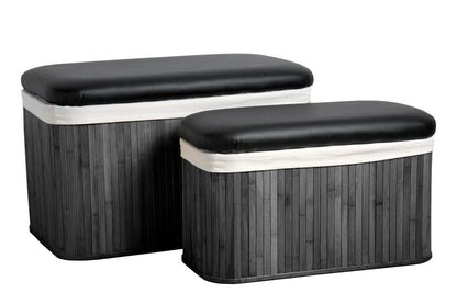 Woodland Black Set of 2 Bamboo Storage Ottoman